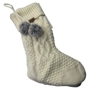 Koolaburra By UGG Carla Cable Knit Ivory Pom Pom Holiday Stockings Set of 2 NWT